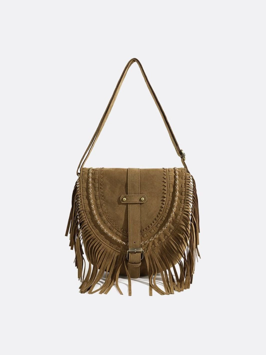 Suede Fringe Shoulder Bag ?C Boho Crossbody Saddle Bag outdoor durability