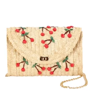 Signature Craft Premium Choice Summer Cherry Straw Crossbody Handbag