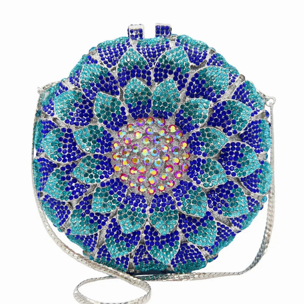 Comfort Fit Durable Build Sunflower Rhinestone Evening Bag, Bridal Wedding Clutch, Handcrafted Floral Party Bag, Crystal Clutch Purse for Formal Events