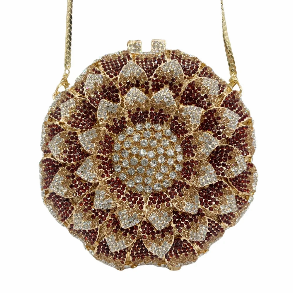 Minimalist Comfort Sunflower Rhinestone Evening Bag, Bridal Wedding Clutch, Handcrafted Floral Party Bag, Crystal Clutch Purse for Formal Events