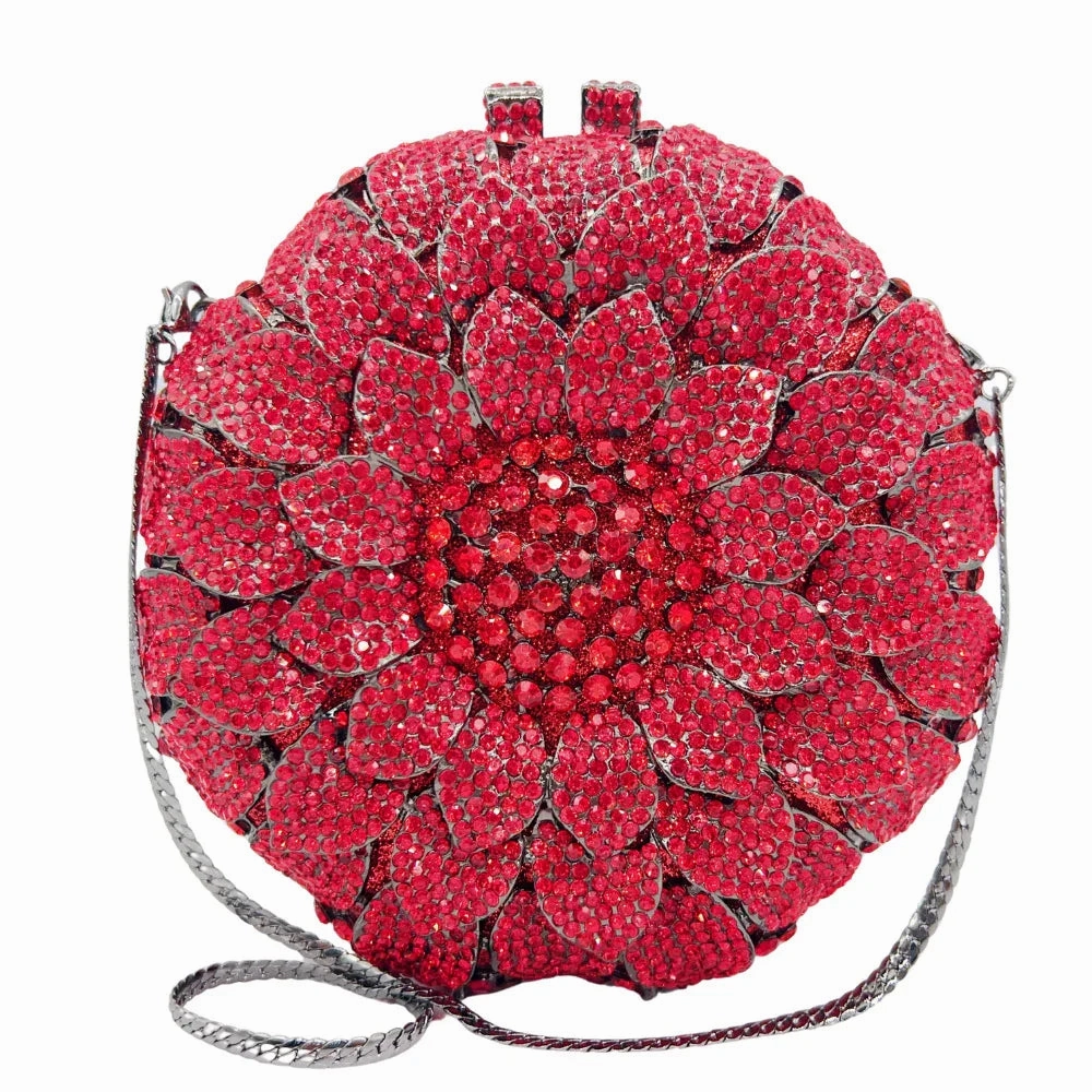 Simple Function Sunflower Rhinestone Evening Bag, Bridal Wedding Clutch, Handcrafted Floral Party Bag, Crystal Clutch Purse for Formal Events