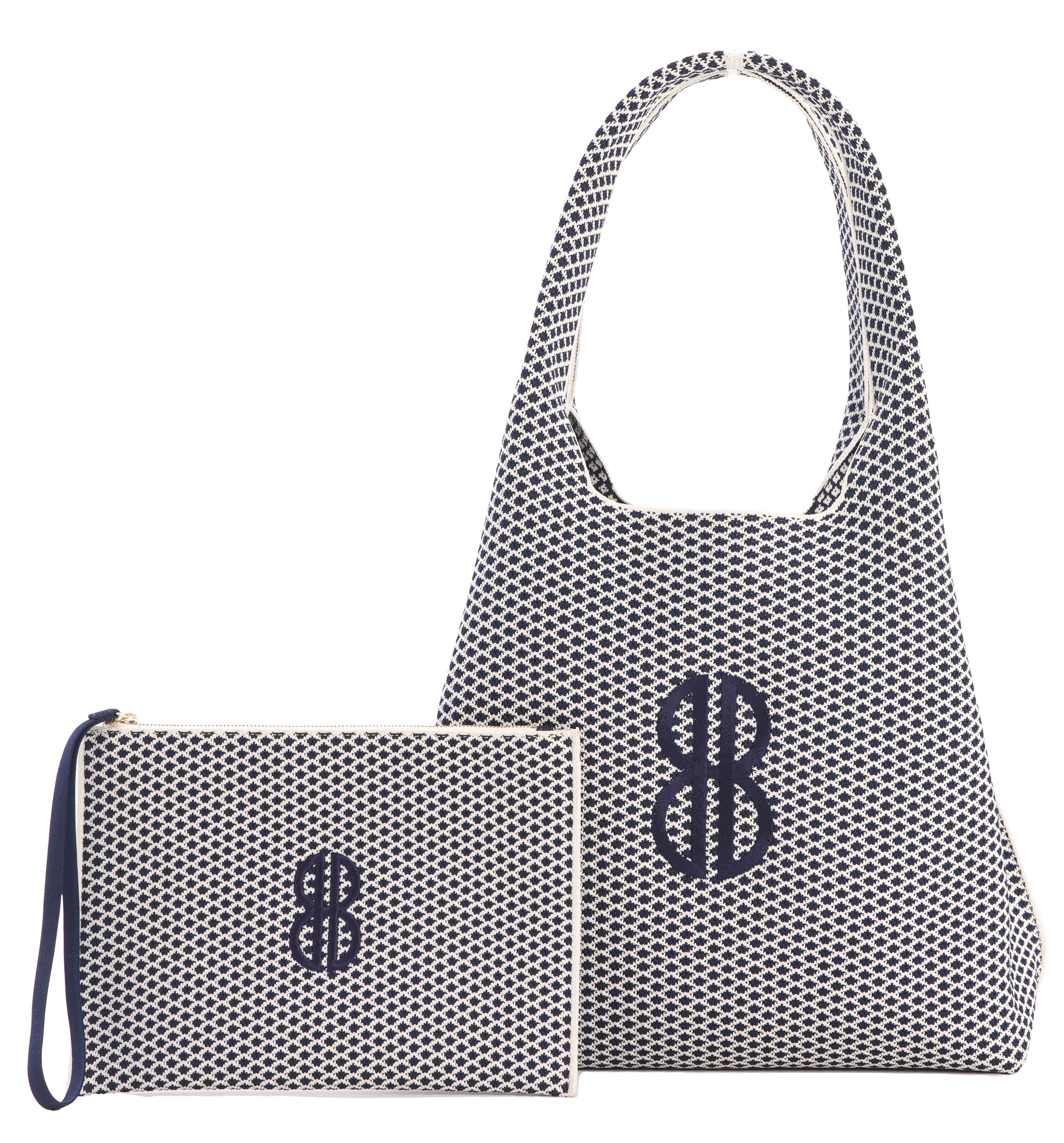 Sutton City Tote - Navy Diamond Monogram / Detachable Metal Chain - Large Office Chic
