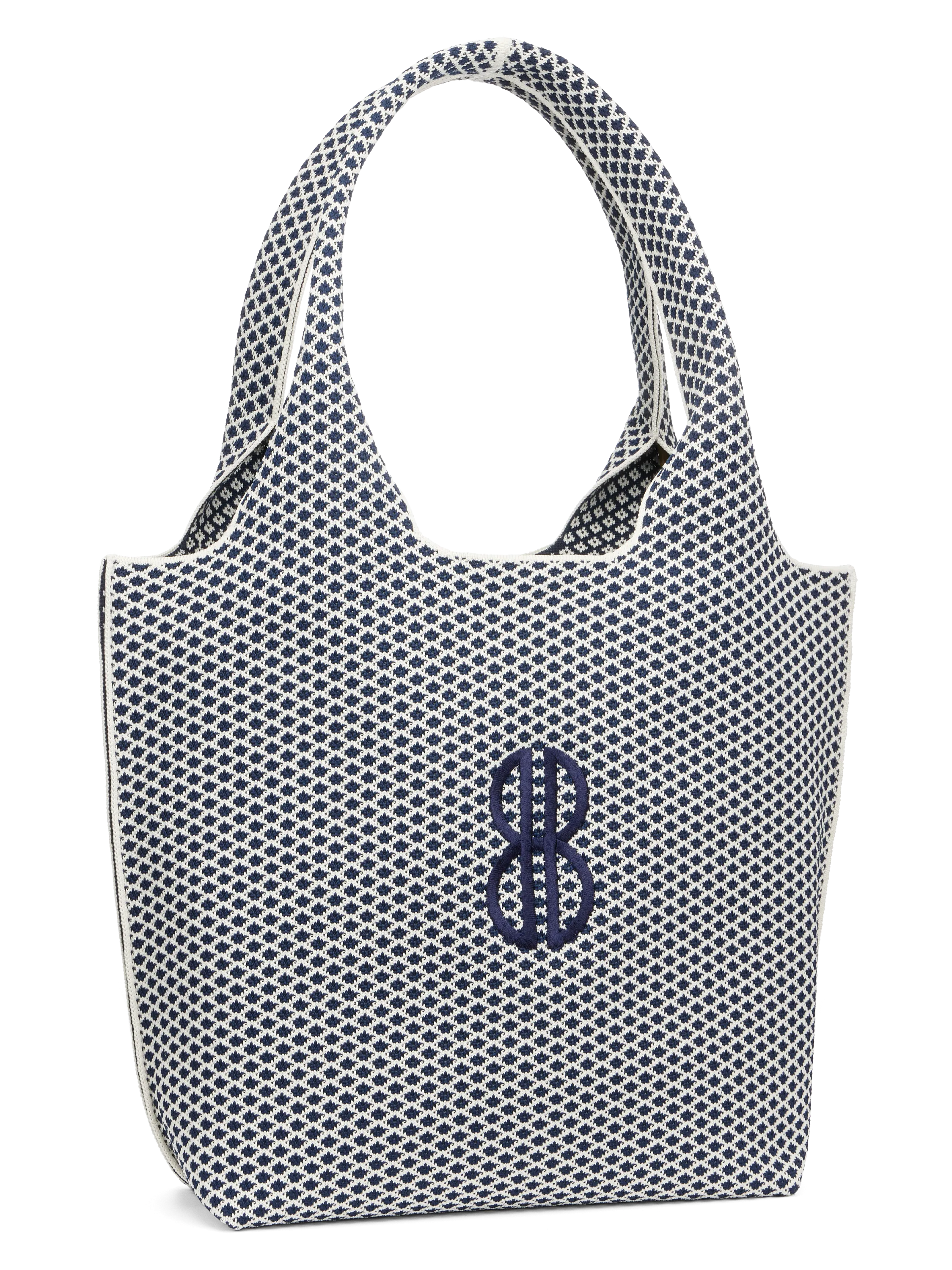 Sutton City Tote - Navy Diamond Monogram - Medium Luxury Outfit Comfort handle