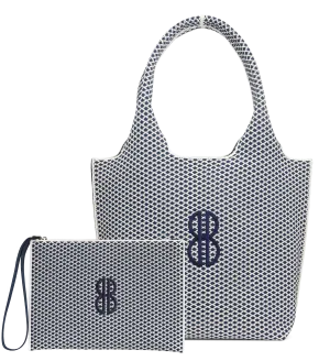Daily Fashion Foldable Design Sutton City Tote - Navy Diamond Monogram - Medium