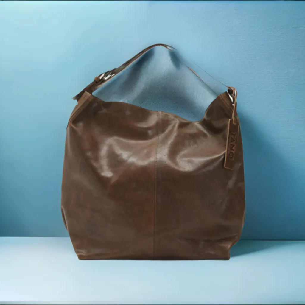 Fashion Must Tano Oversized Leather Deep Brown Tote Handbag-SALE