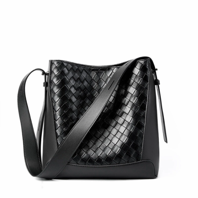 Versatile Accessory Tauriel | Black Woven Leather Crossbody Bag ?C Sleek & Timeless Design