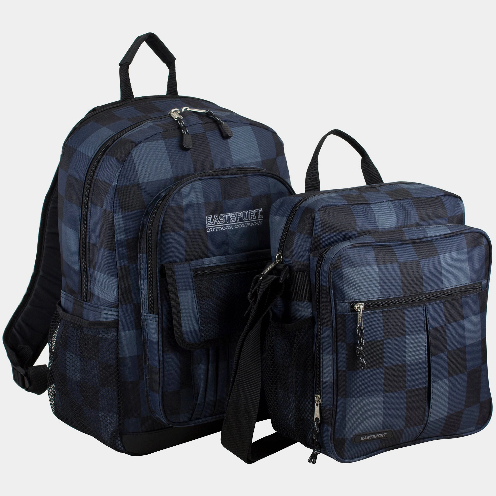 Corporate Accessory Stylish Professional Tech Backpack with Messenger Gear Bag Combo Blue Plaid