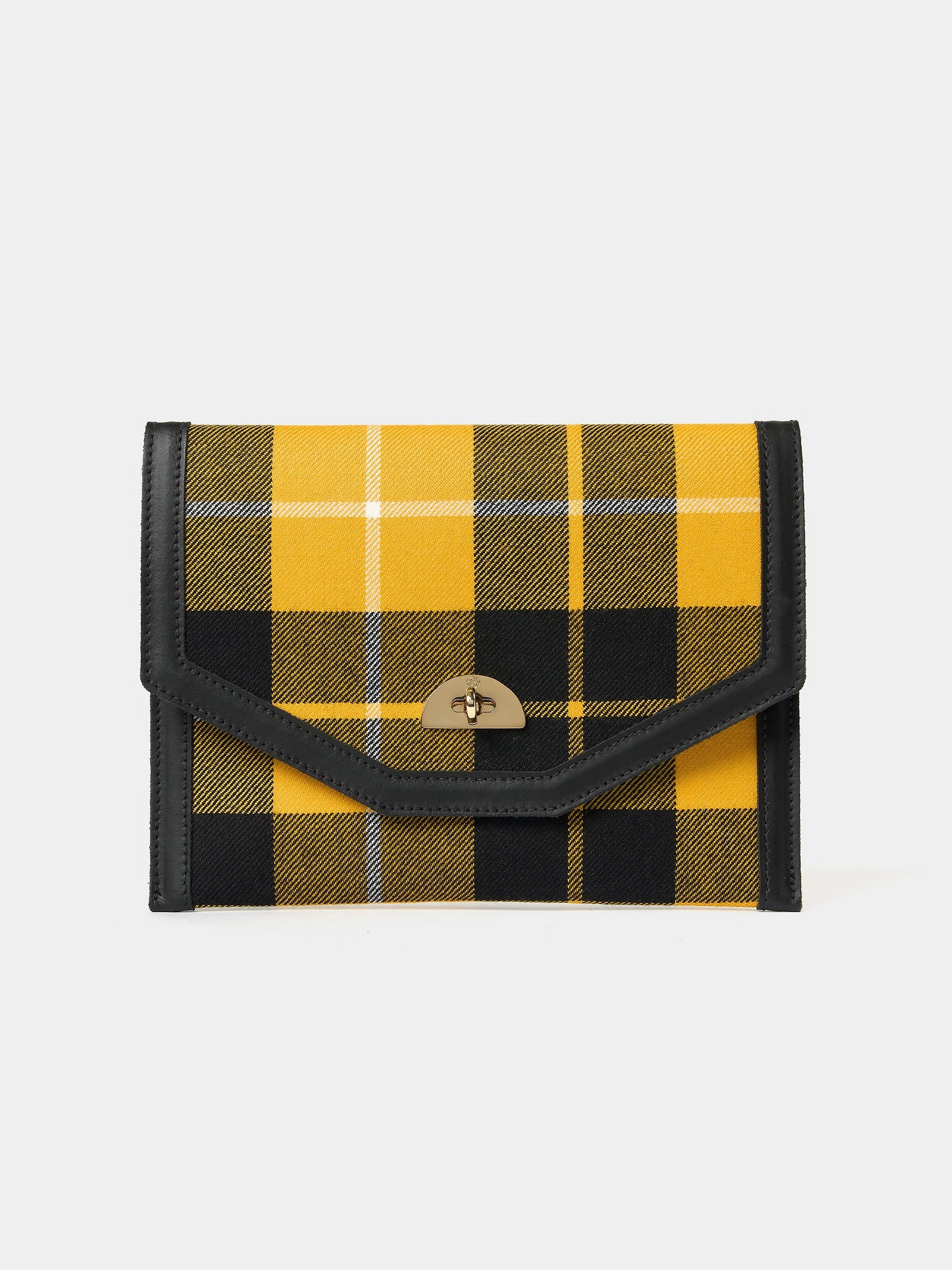 The Twist Lock Pouch - Black with Yellow Tartan Compact Shape