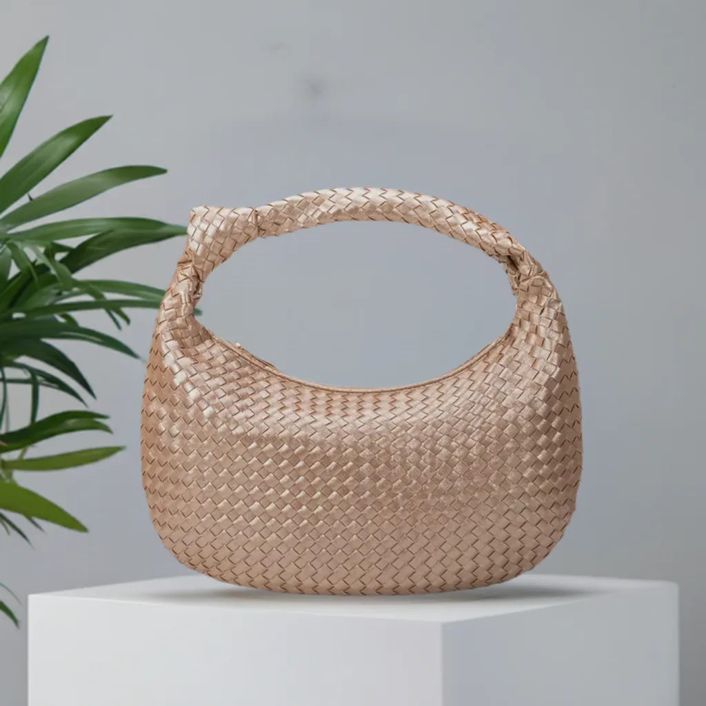 Stylish Pick Long Lasting Brigitte Champagne Large Recycled Vegan Shoulder Bag