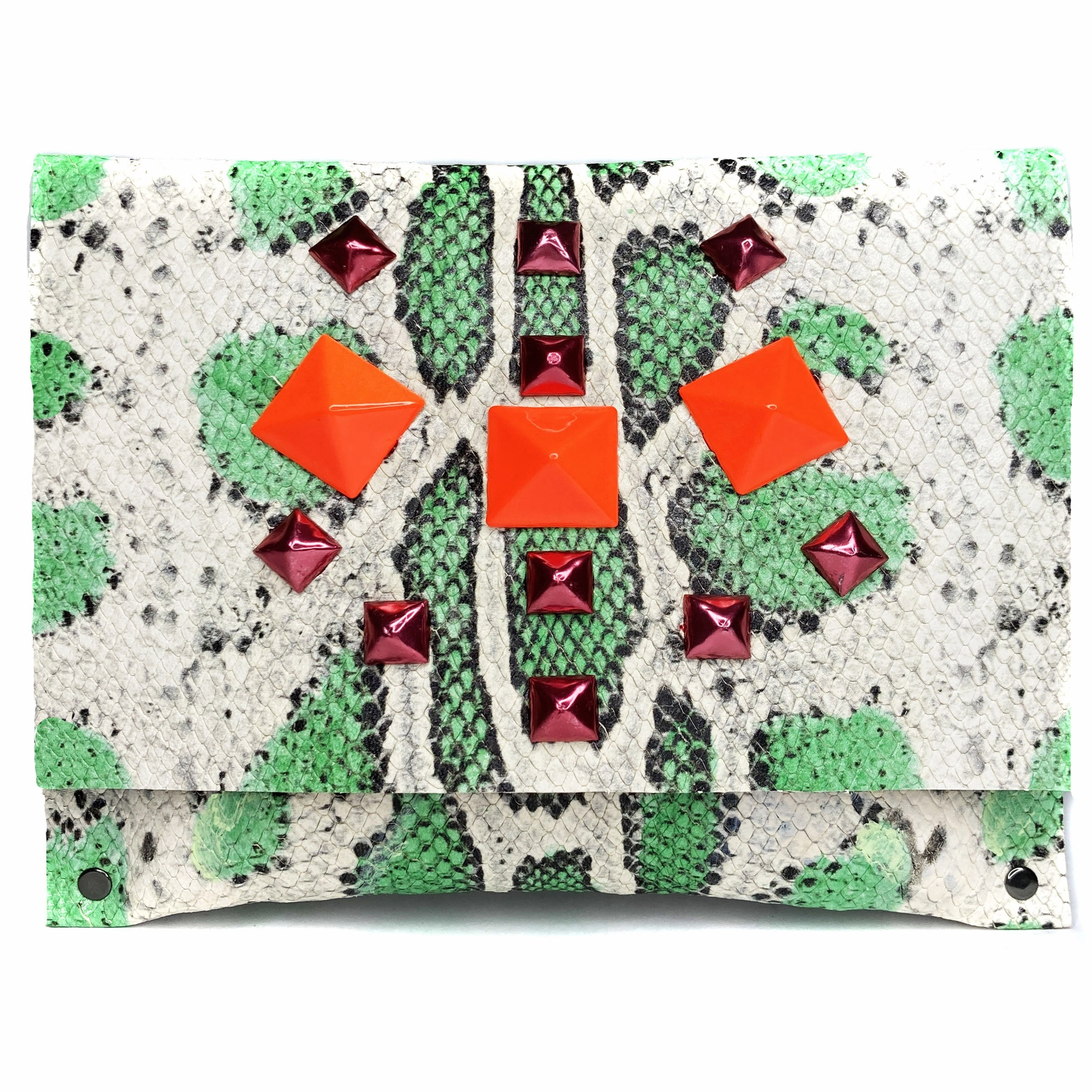 Seafoam Green snake-print Studded Clutch Everyday Durability