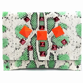 Limited Edition Seafoam Green snake-print Studded Clutch