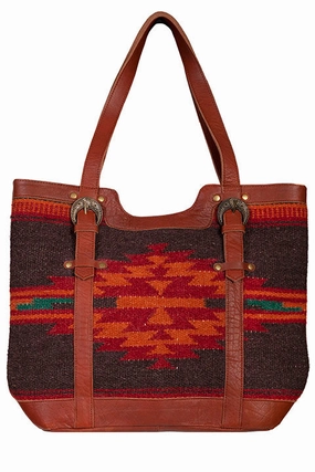 Western Shoulder Tote Geometric Print Woven Front Comfortable Hold