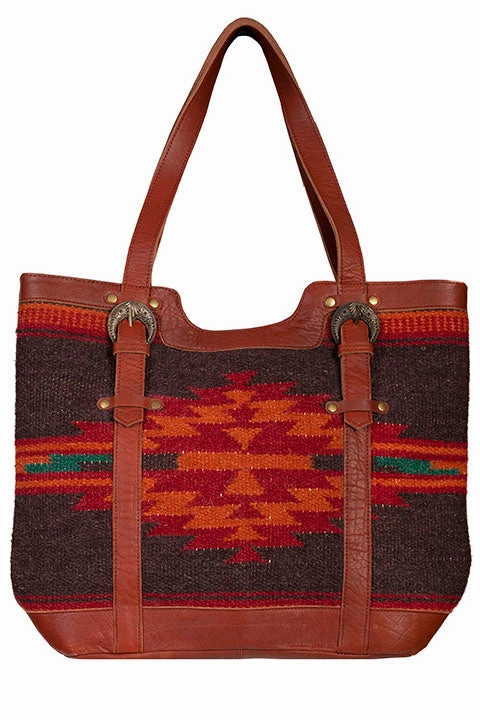 Western Shoulder Tote Geometric Print Woven Front Smart Organizer Practical Functionality