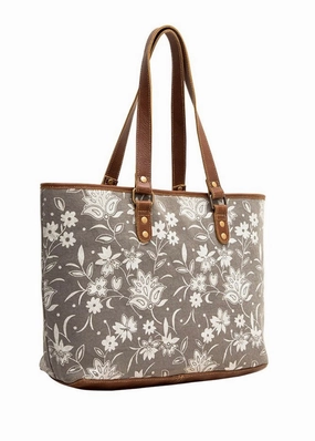 Gray Floral Leather Tote Handbag Stylish Option