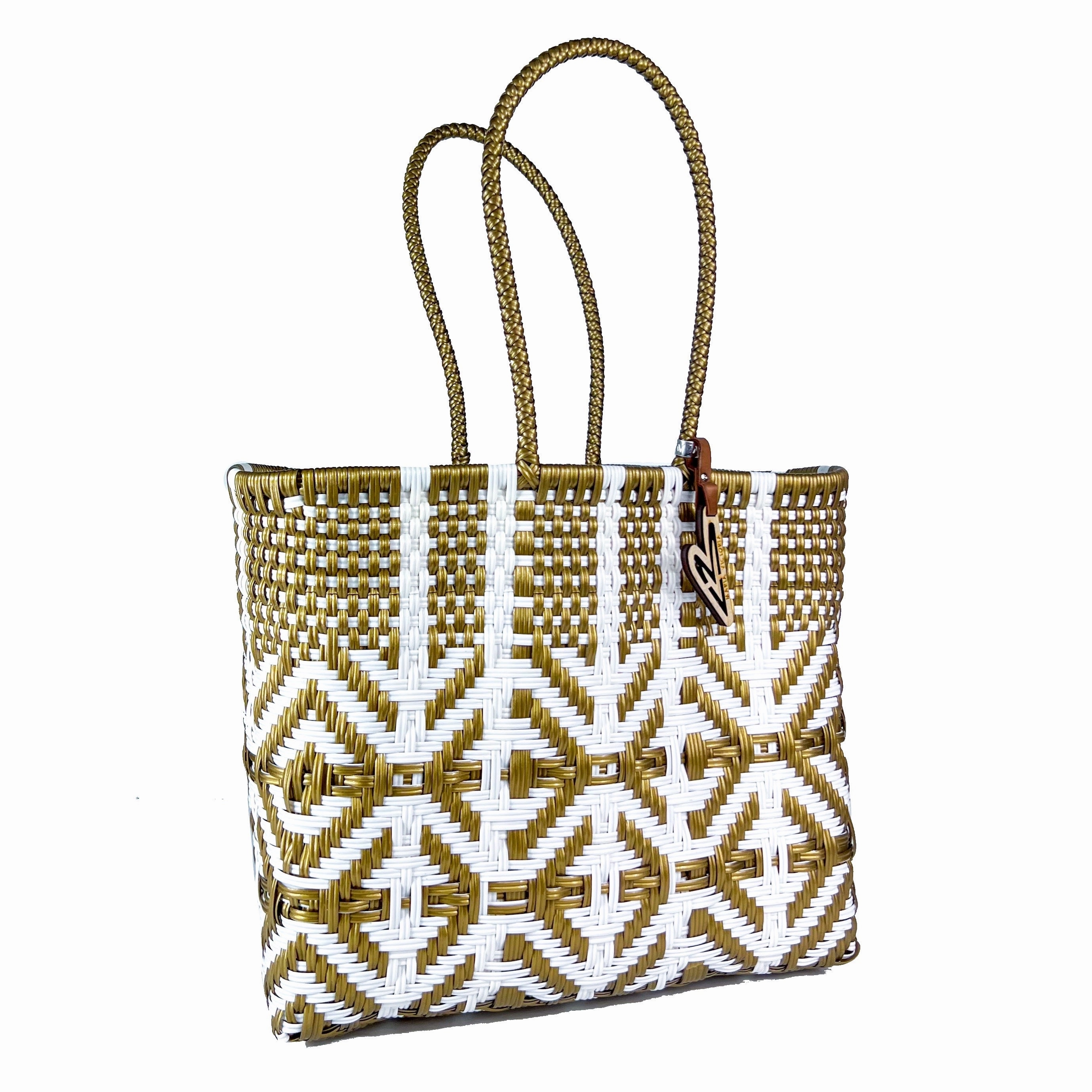 Maria Victoria | Nautical GW Collection  | Upcycled, Handwoven, White/Gold Tote Foldable feature