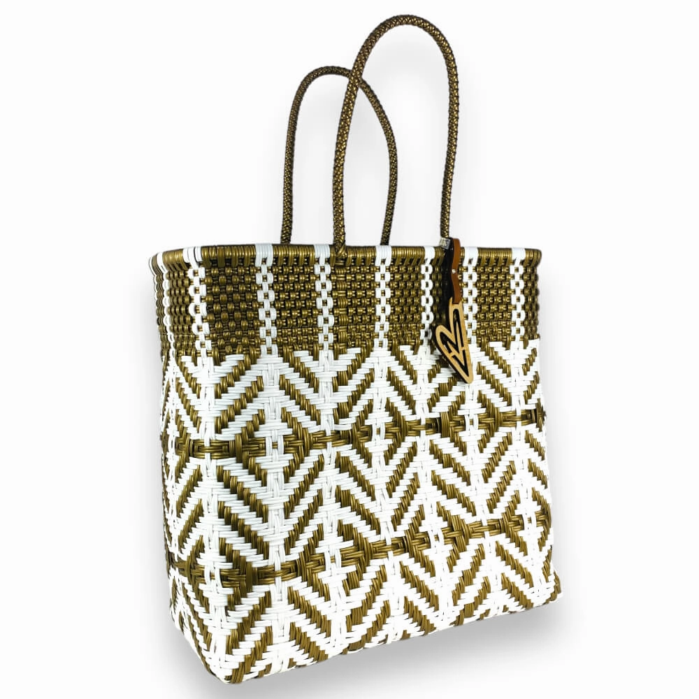 Compact Organizer Maria Victoria | Nautical GW Collection  | Upcycled, Handwoven, White/Gold Tote