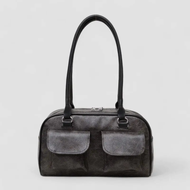 Ava | Vintage Black Leather Shoulder Bag ?C Timeless & Practical Casual Journey Portable Companion