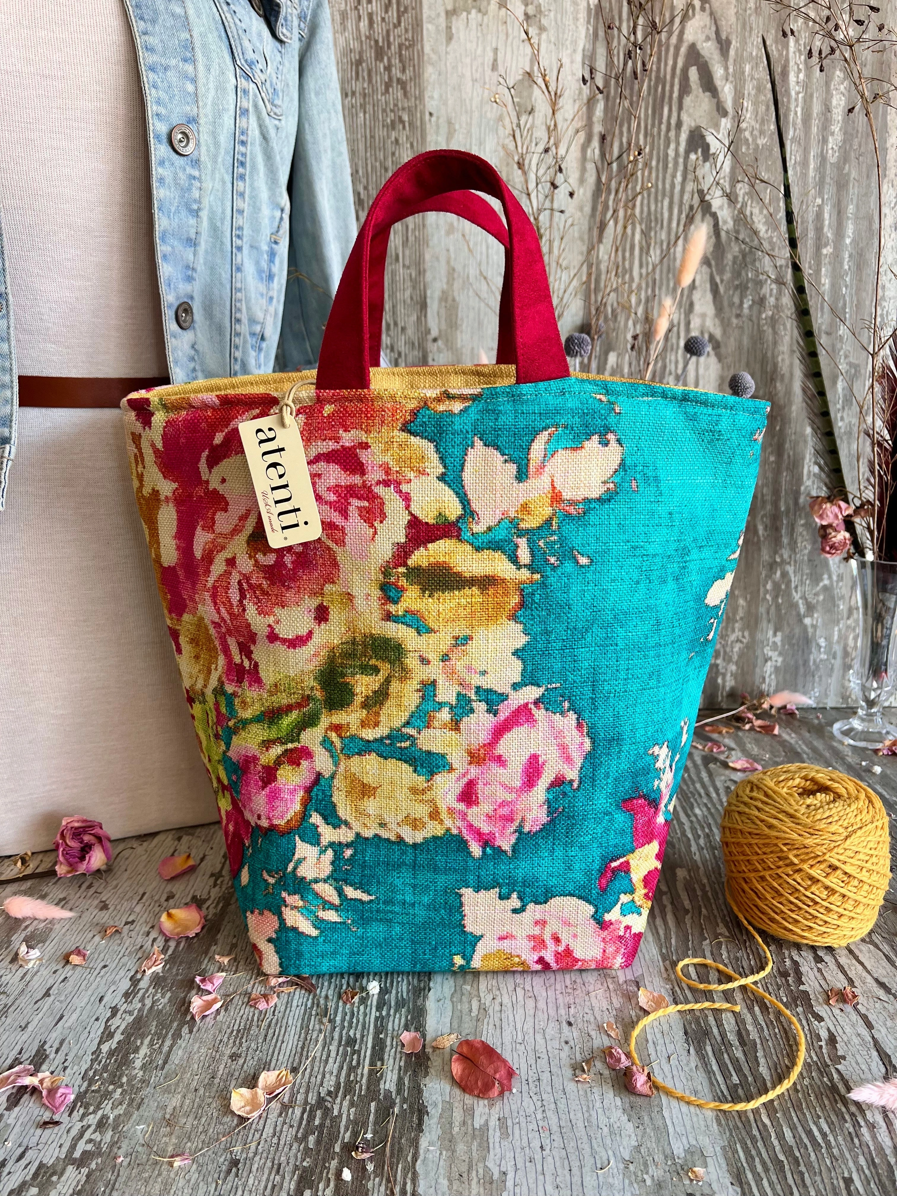 Blossoms Blue Hope Basket, ?CHandmade USA Floral Knitting & Crochet Tote Outdoor Leisure