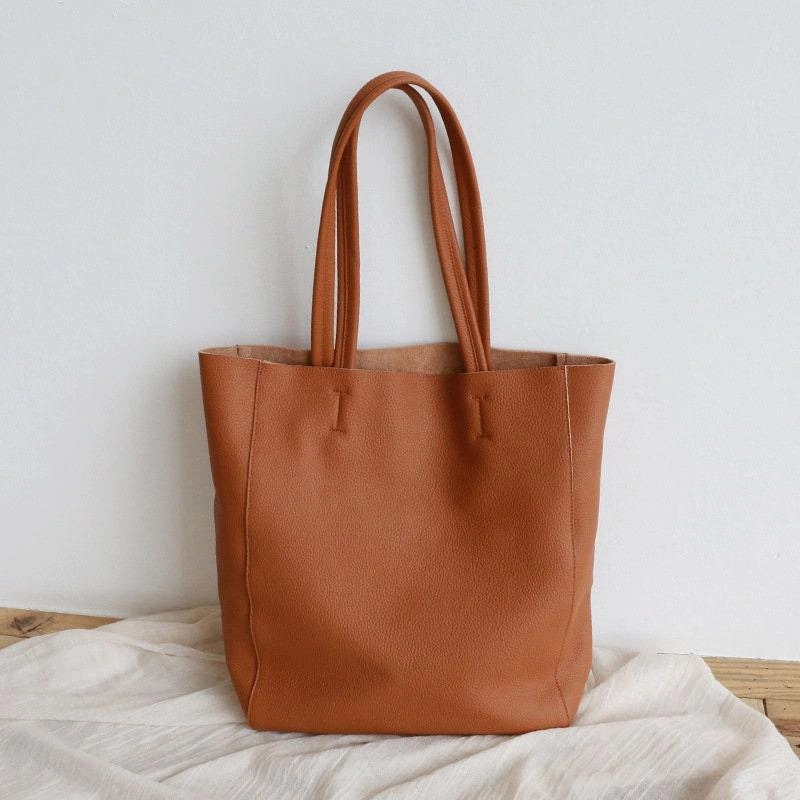 Modern Travel Minimalist Travel Handcrafted Leather Tote Bag ?? Grain Leather Large Tote Bag Caramel Colour, Birthday gift for her,