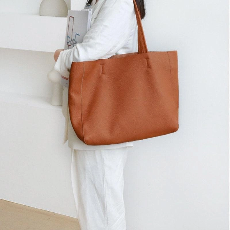 Work Routine Handcrafted Leather Tote Bag ?? Grain Leather Large Tote Bag Caramel Colour, Birthday gift for her,