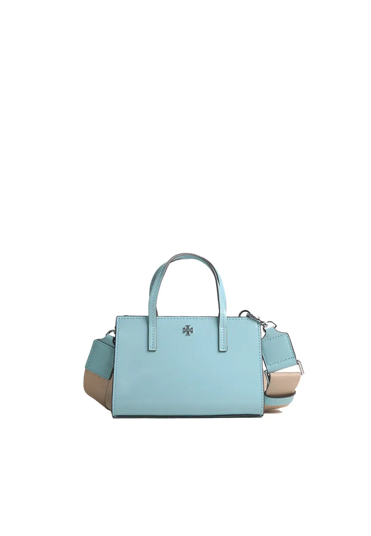 Compact and convenient for carrying your everyday essentials Tory Burch Blake Patent Mini Tote Bag In Angel Blue 164018