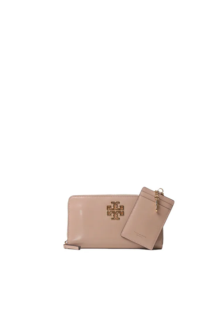 Chic Geometry Luxury Aesthetic Tory Burch Britten Patent Zip Continental Wallet In Devon Sand 164596