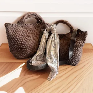 Chic leather clutch Functional Style Brown Woven Crossbody-Bag and Bougie- SALE
