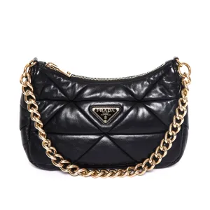 PRADA System Padded Black Nappa Shoulder Bag with Gold Hardware Everyday Classic