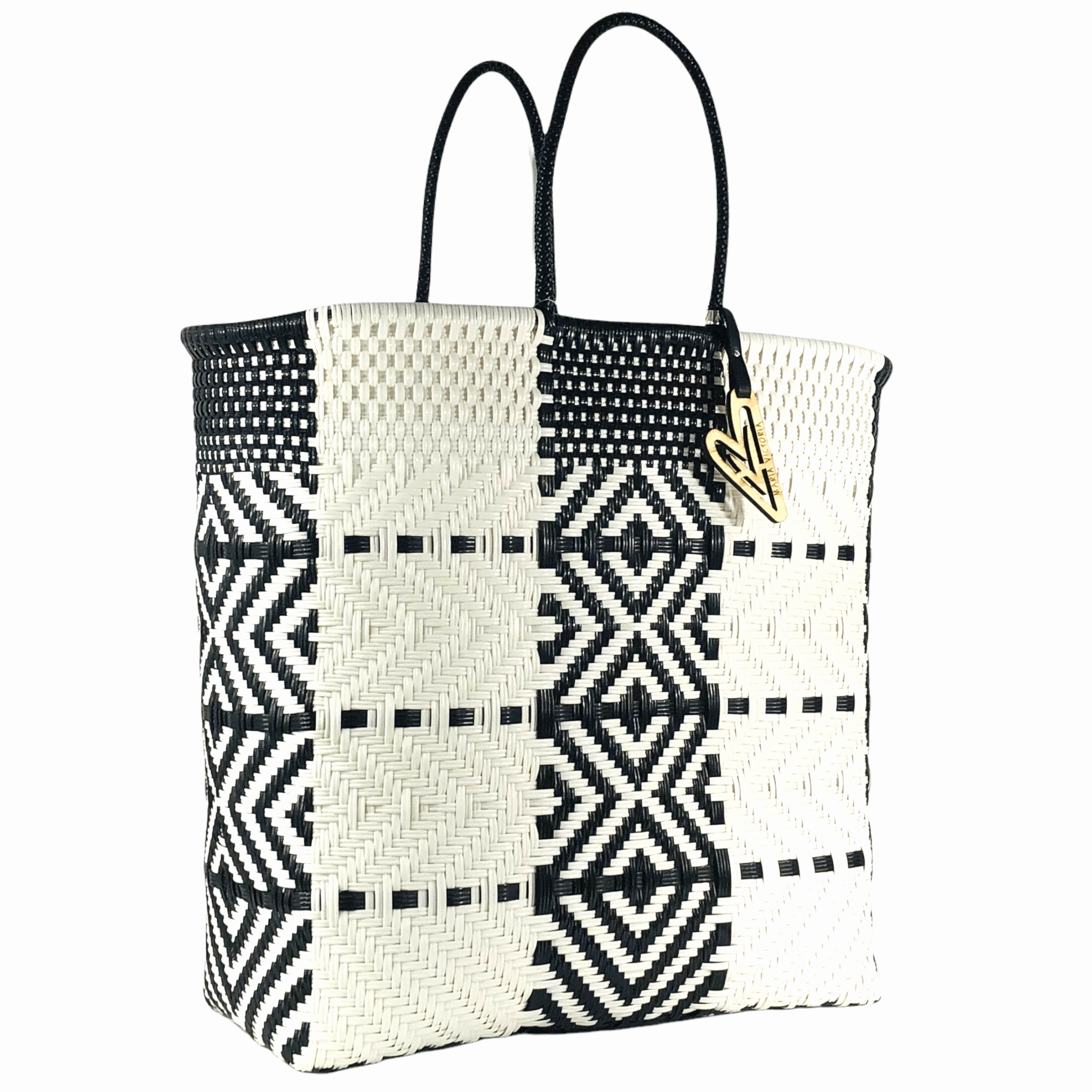 Maria Victoria | Black & White Pattern Women's Tote Bag - Multiple Sizes | Dynamic Collection | Upcycled, Handwoven Vacation Outfit