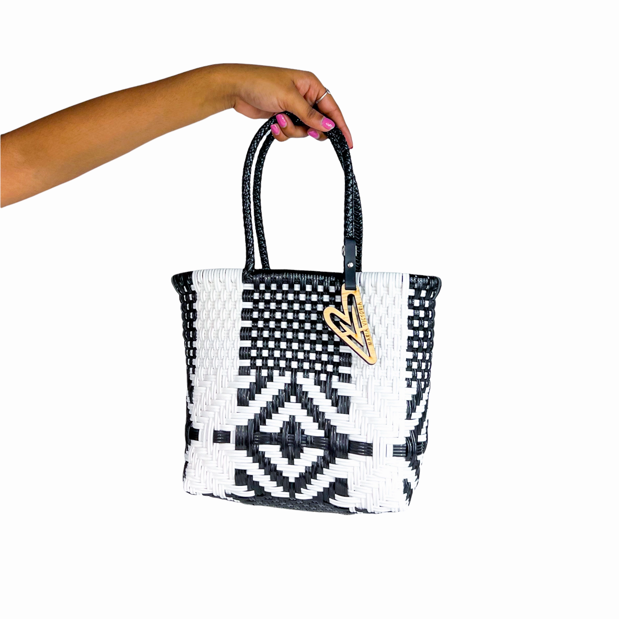 Maria Victoria | Black & White Pattern Women's Tote Bag - Multiple Sizes | Dynamic Collection | Upcycled, Handwoven Functional Simplicity Date night