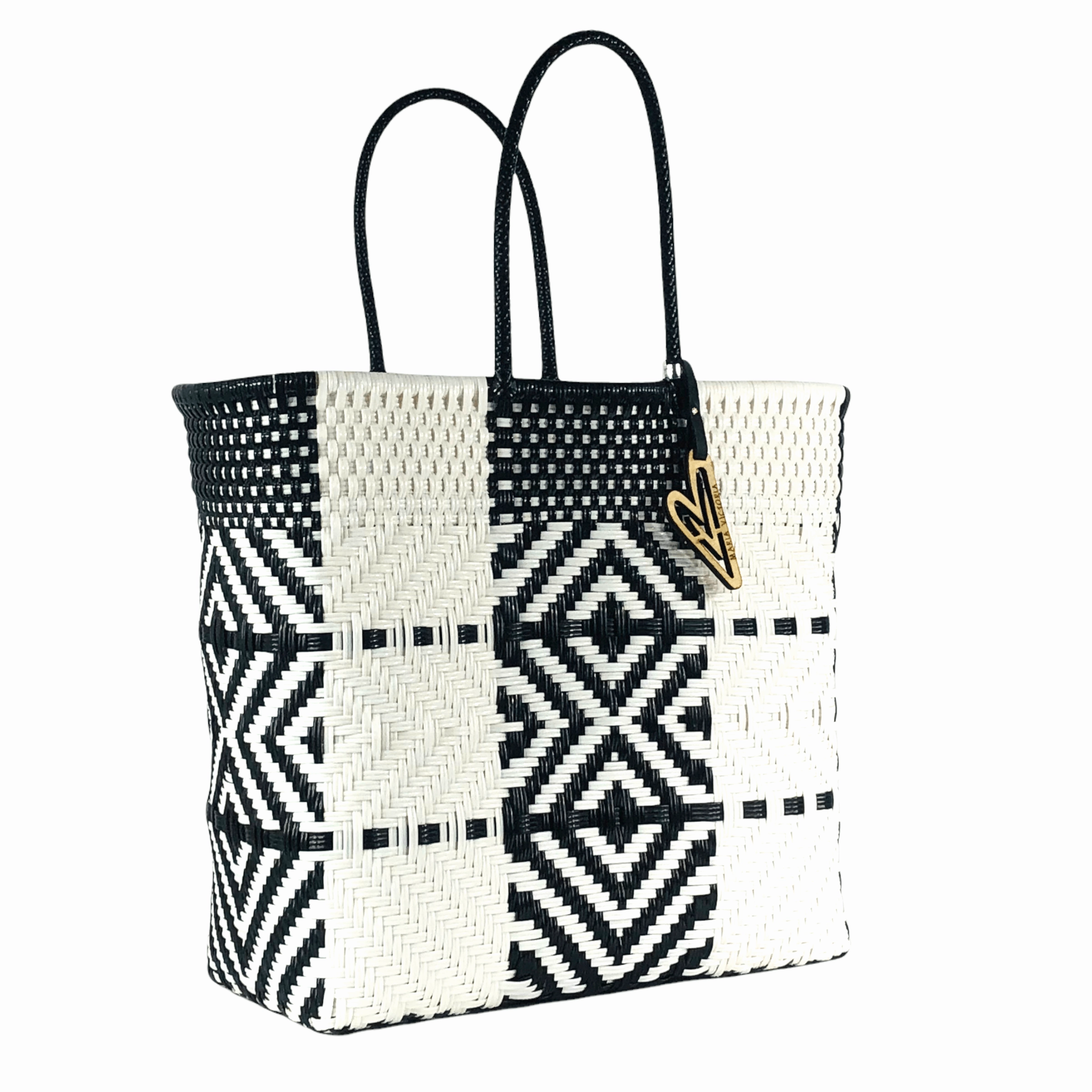 Foldable Shopper Maria Victoria | Black & White Pattern Women's Tote Bag - Multiple Sizes | Dynamic Collection | Upcycled, Handwoven