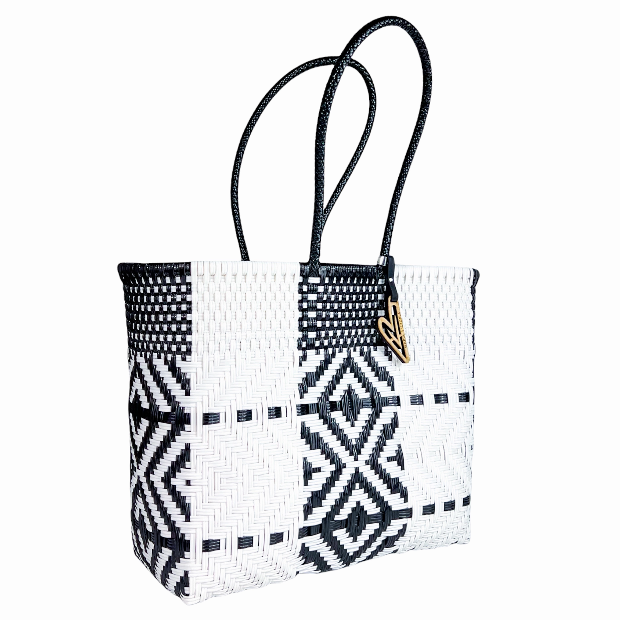 Maria Victoria | Black & White Pattern Women's Tote Bag - Multiple Sizes | Dynamic Collection | Upcycled, Handwoven Weekend Journey
