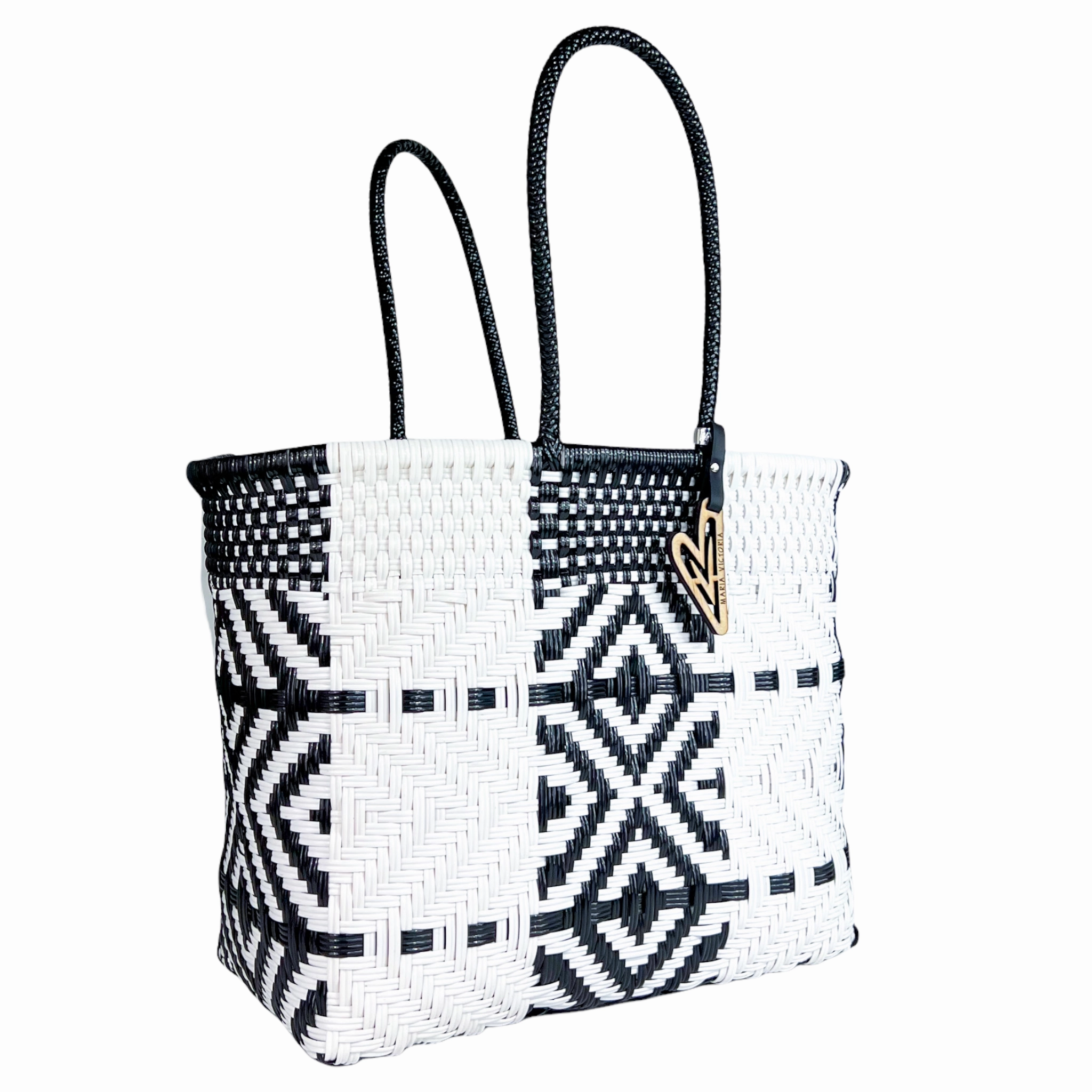 Maria Victoria | Black & White Pattern Women's Tote Bag - Multiple Sizes | Dynamic Collection | Upcycled, Handwoven Functional Accessory