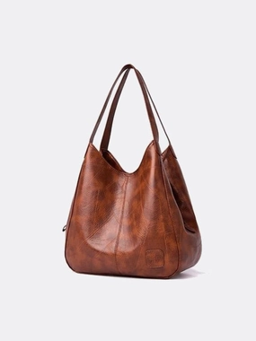 Brown Distressed Faux Leather Hobo Bag - Slouchy & Spacious Smart Storage