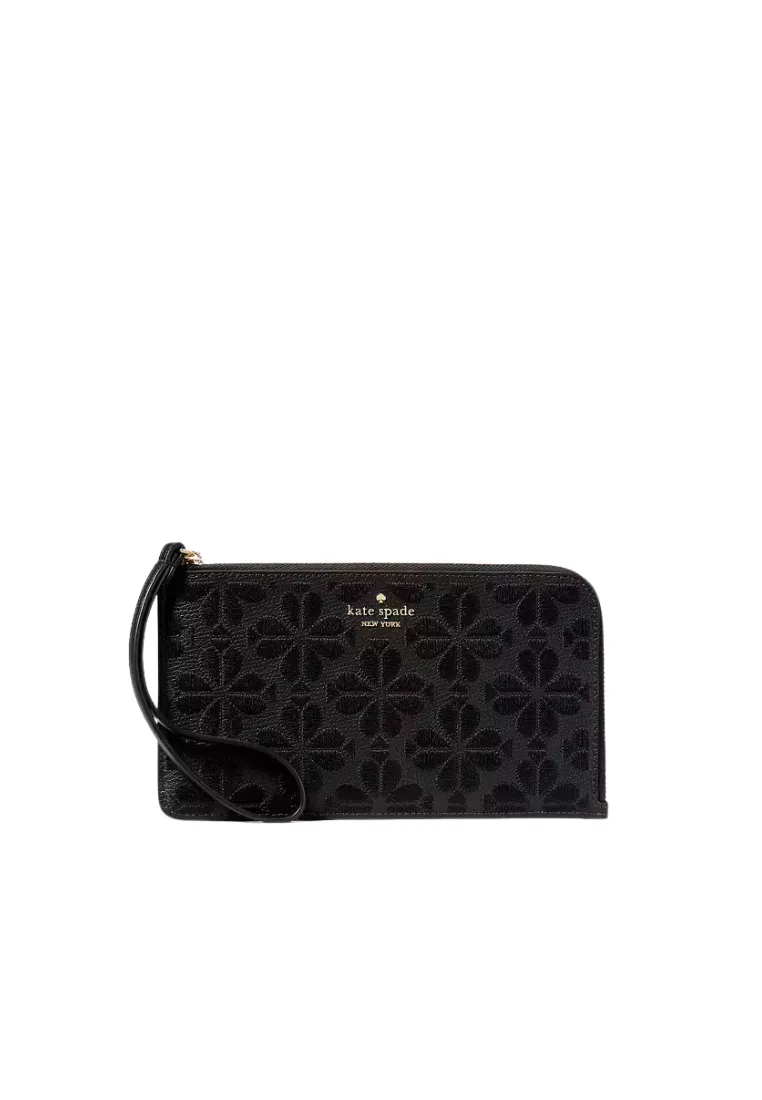 Timeless Utility Compact Refinement Kate Spade Lucy Spade Flower Embroidered Wallet Medium L-zip In Black KL857