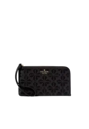 Timeless Utility Compact Refinement Kate Spade Lucy Spade Flower Embroidered Wallet Medium L-zip In Black KL857