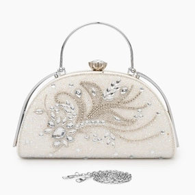 White Crystal Clutch ?C Vintage Bridal Evening Bag with Handle Chic Harmony Fashion Essence