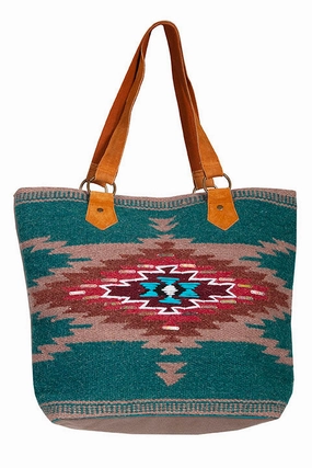Western Shoulder Tote Wool Mayan Print Modern Travel Essential Gear