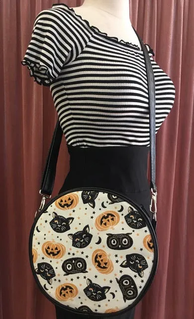 Trick or Treat Pumpkins & Cats Crossbody Circle Bag Compact Fashion Timeless leather piece