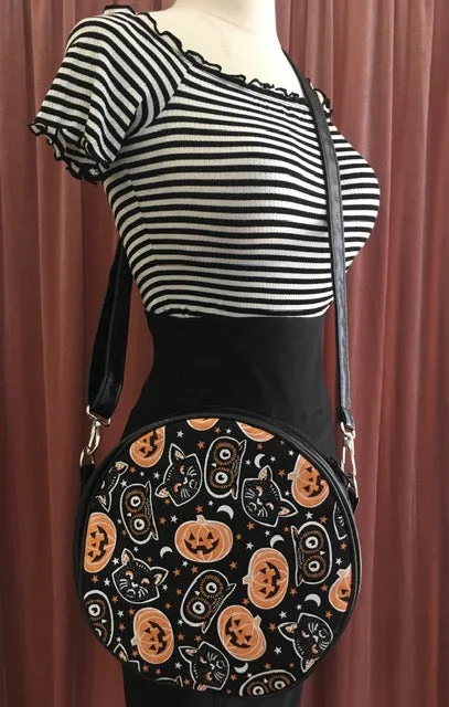 Trick or Treat Pumpkins & Cats Crossbody Circle Bag Modern Look