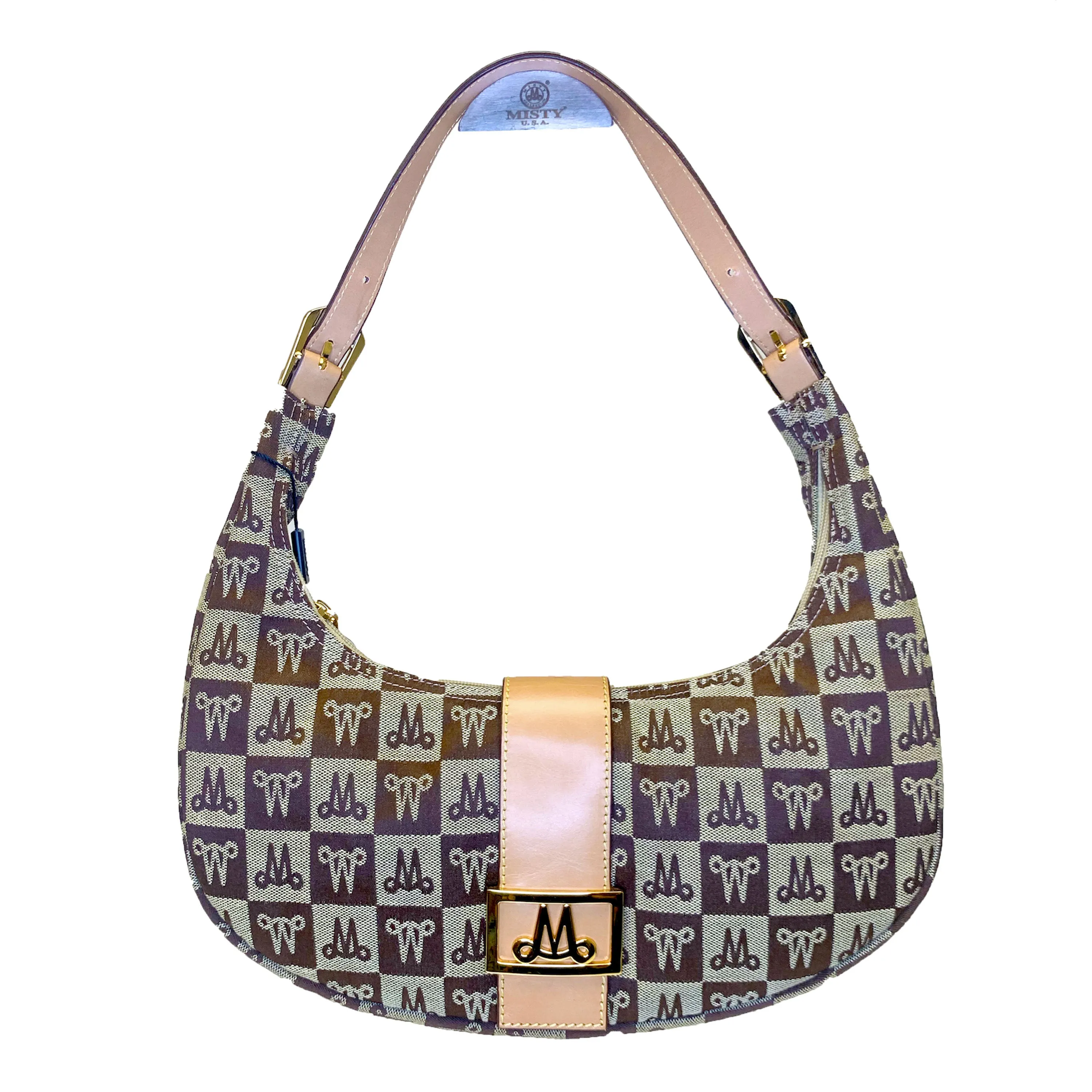 Stylish Weekend Sleek Organizer Misty Genuine Cowhide Leather Monogram Shoulder Hobo Bag  [Made in Italy]