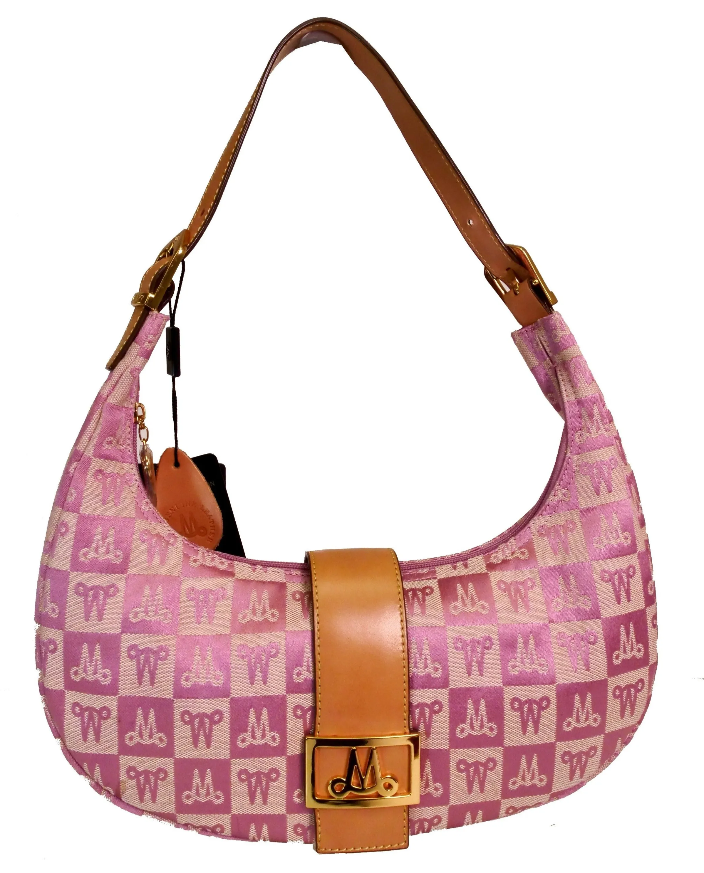 Misty Genuine Cowhide Leather Monogram Shoulder Hobo Bag  [Made in Italy] Classic city handbag