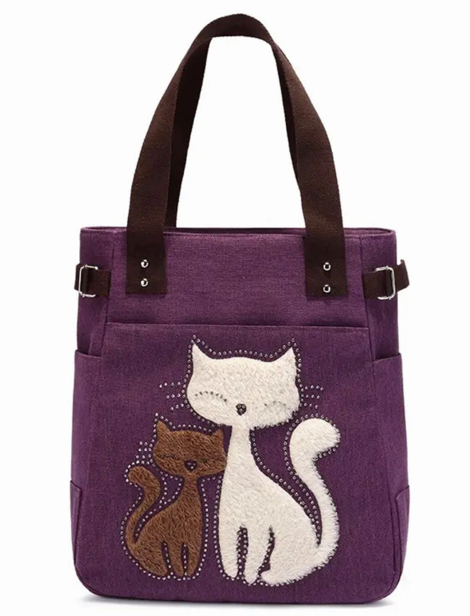 Tote - Fuzzy Cats w/ Zippers Fashion Utility Compact accessory