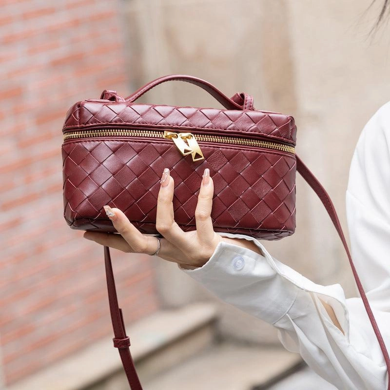 Elegant Durability Sleek Functionality Handcrafted Lambskin Woven Crossbody and Handbag | Chic Women Lightweight Luxury Box Woven Bag