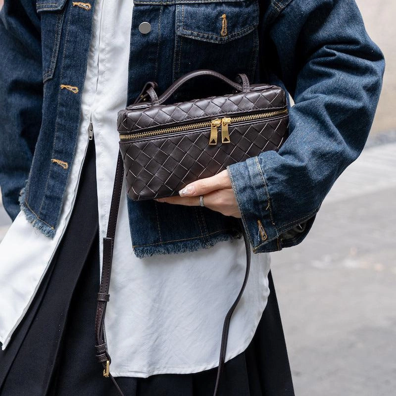 Handcrafted Lambskin Woven Crossbody and Handbag | Chic Women Lightweight Luxury Box Woven Bag Chic Accessory