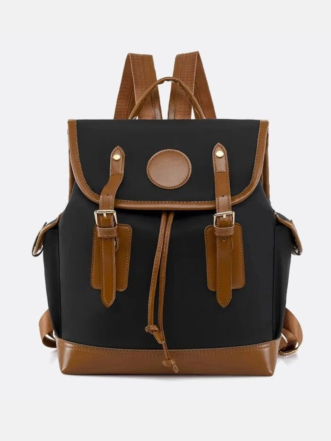 Work Essentials Hiking Journey Preston Canvas Backpack ?C Two-Tone Drawstring Rucksack with Faux Leather Trim