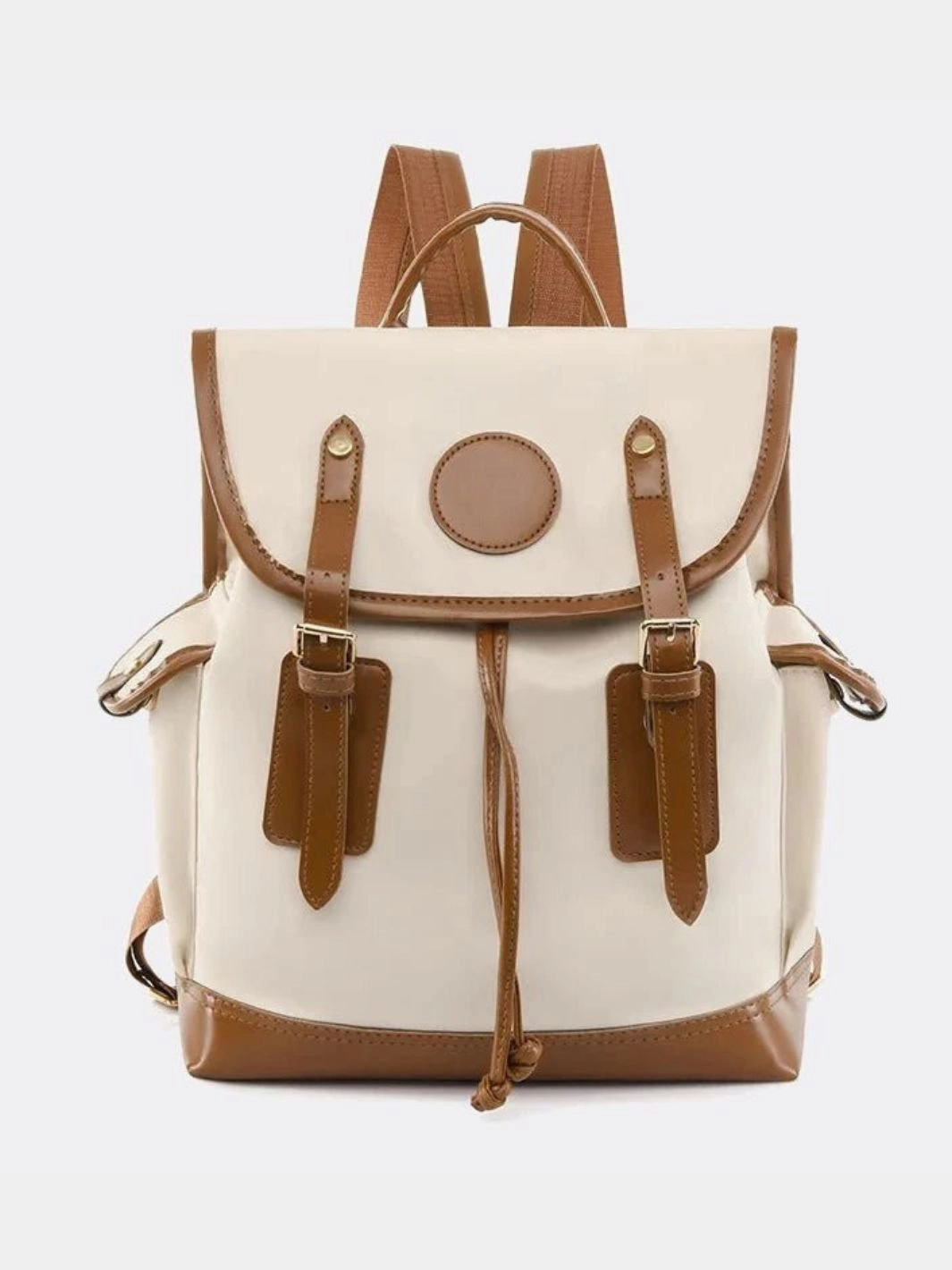 Preston Canvas Backpack ?C Two-Tone Drawstring Rucksack with Faux Leather Trim Organized Storage Casual Journey