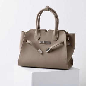 Practical Organizer Daytime use Natalie | Taupe Leather Satchel Bag ?C Elegant & Timeless