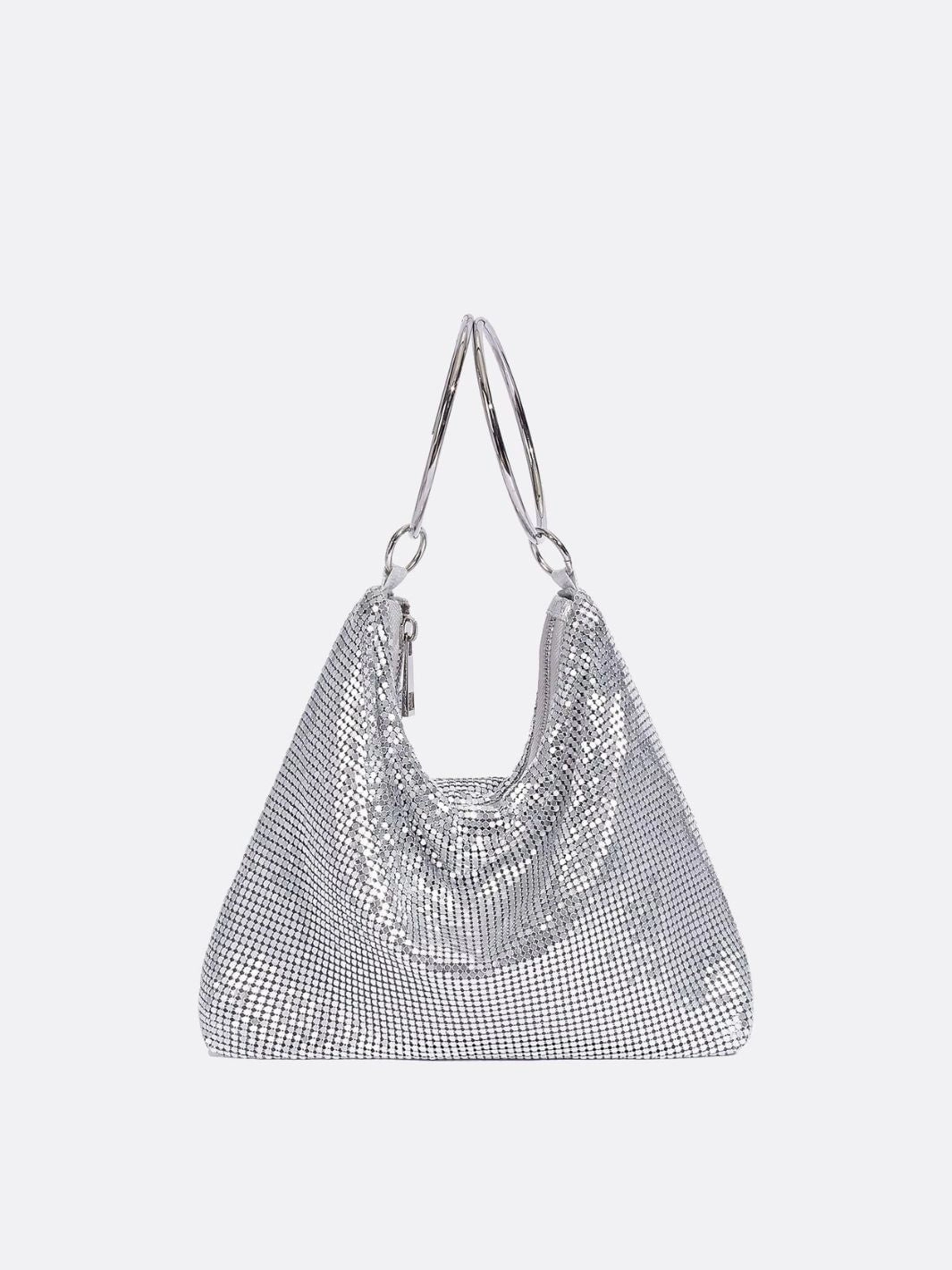 Minimal Style Nova Chainmail Evening Bag ?C Metallic Mesh Party Purse with Ring Handles