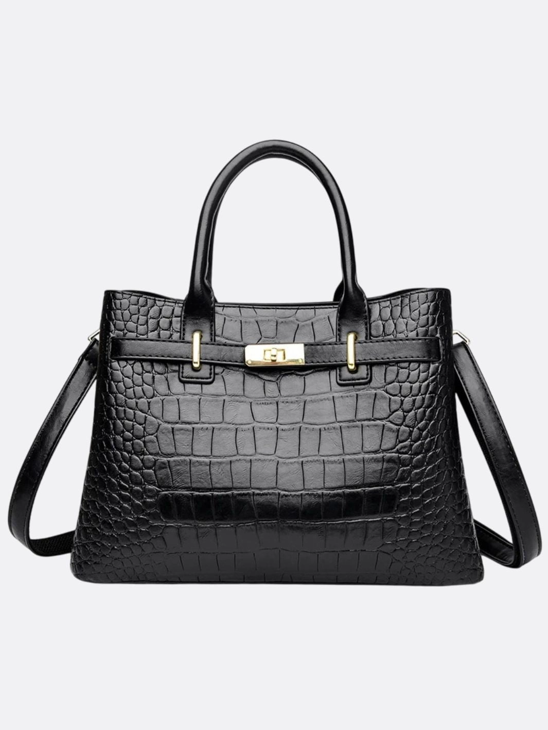 Music Festival Valencia Croc-Embossed Leather Tote ?C Structured Top Handle Bag with Lock Detail